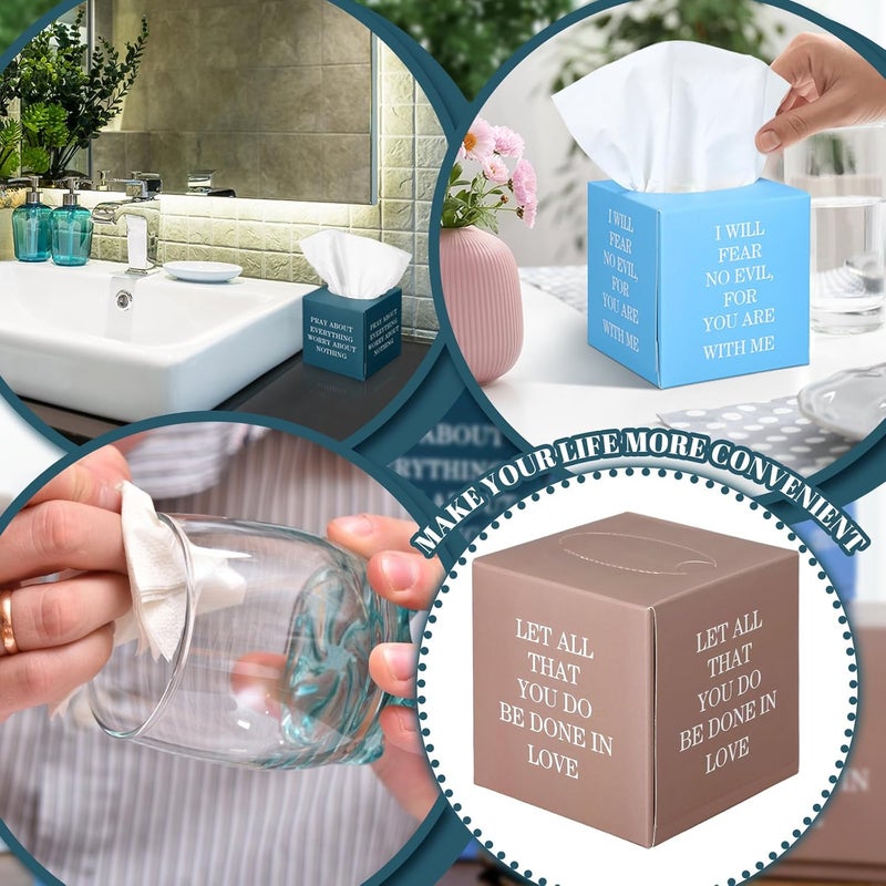 Fourluoo 12 Pack Bible Verse Facial Cube Tissues Boxes 600 Sheets 3 Ply Small Christian Square Face Tissues Bulk for Thanksgiving Christmas Day Car Bedroom Supplies - Image 5